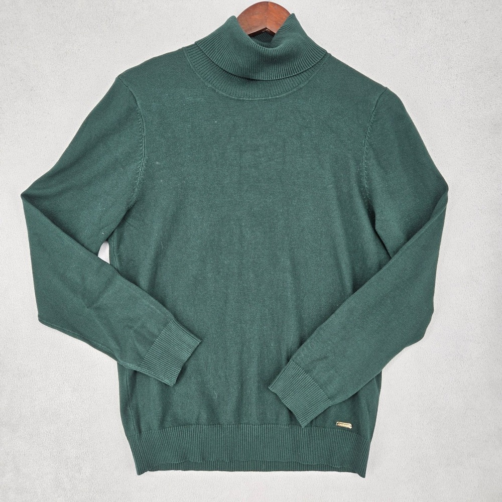 Calvin Klein New LARGE Turtleneck Sweater Women Green Preppy Classic